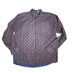 Vintage Knights‎ of Round Table Blue & Red Geometric Long Sleeve Button Up Sz XL